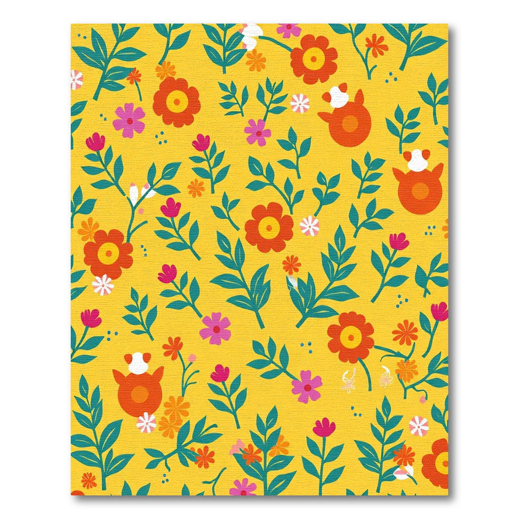 Bright Yellow Floral Critter Medley Rug