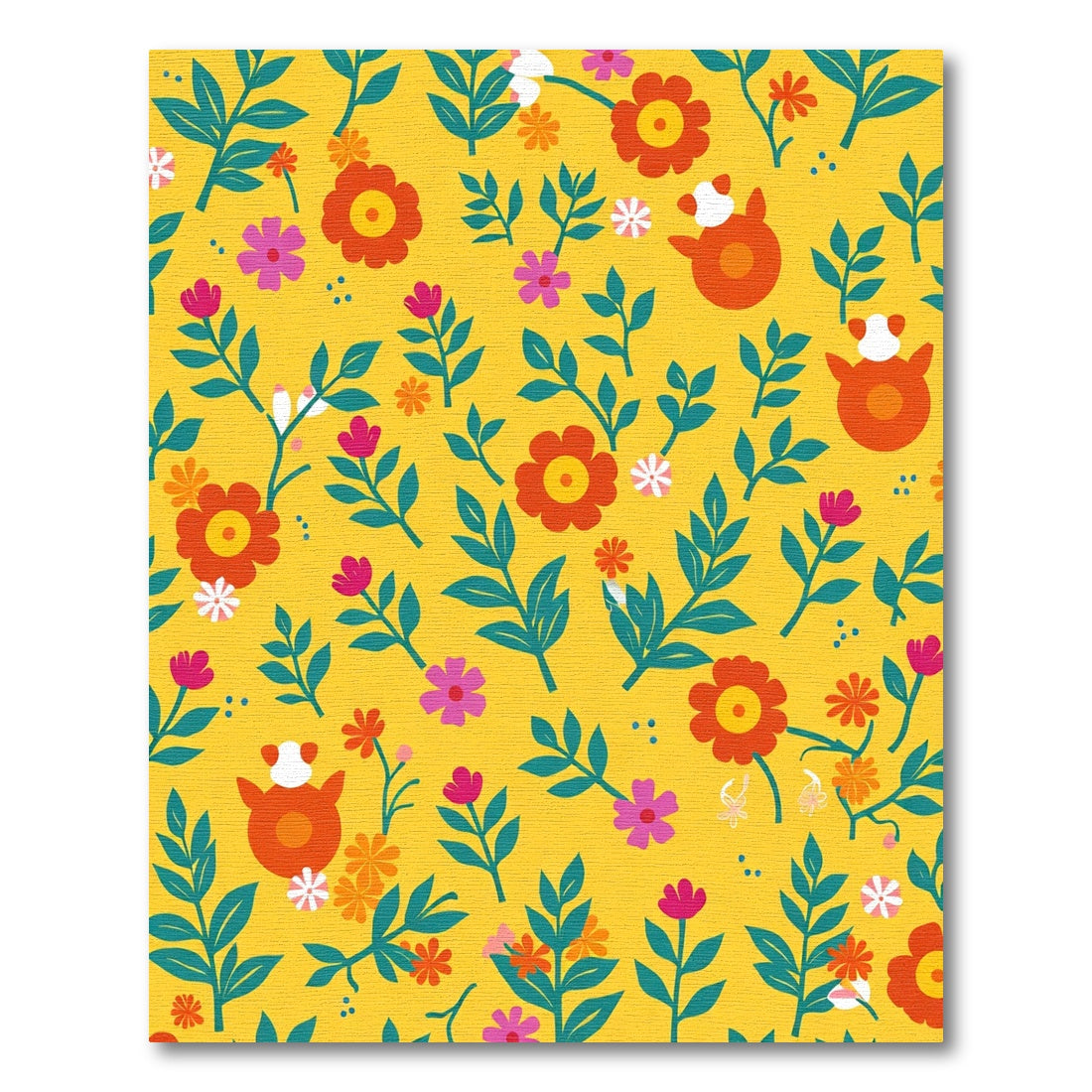Bright Yellow Floral Critter Medley Rug