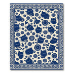 Dark Blue Whimsical Feline Floral Rug