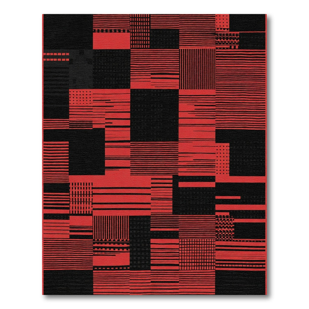 Bold Red Geometric Patchwork Rug