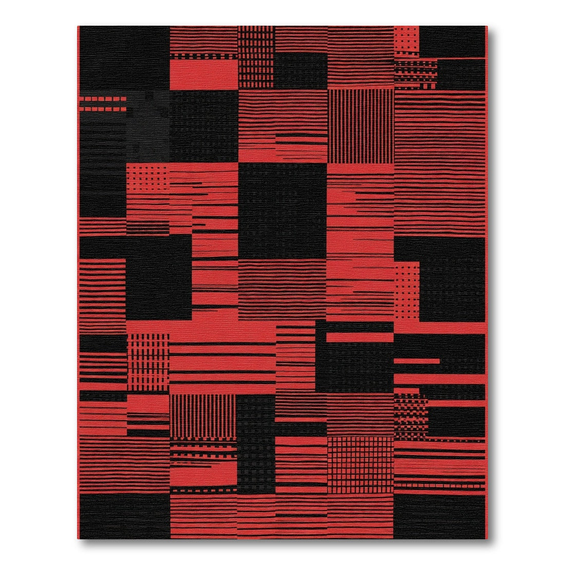 Bold Red Geometric Patchwork Rug