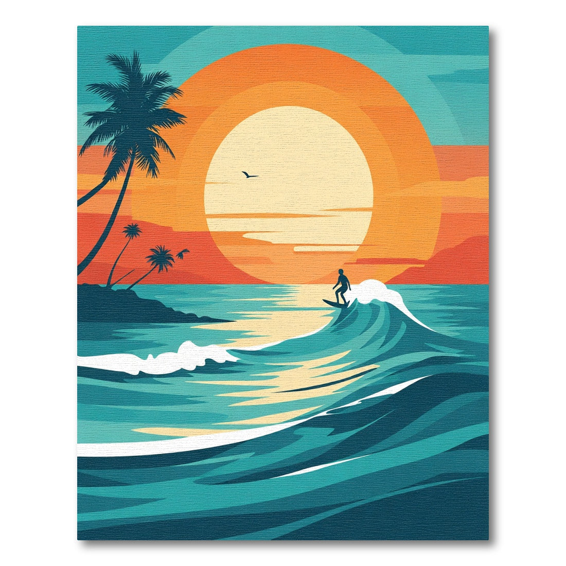 Tropical Sunset Surfer Wave Rug