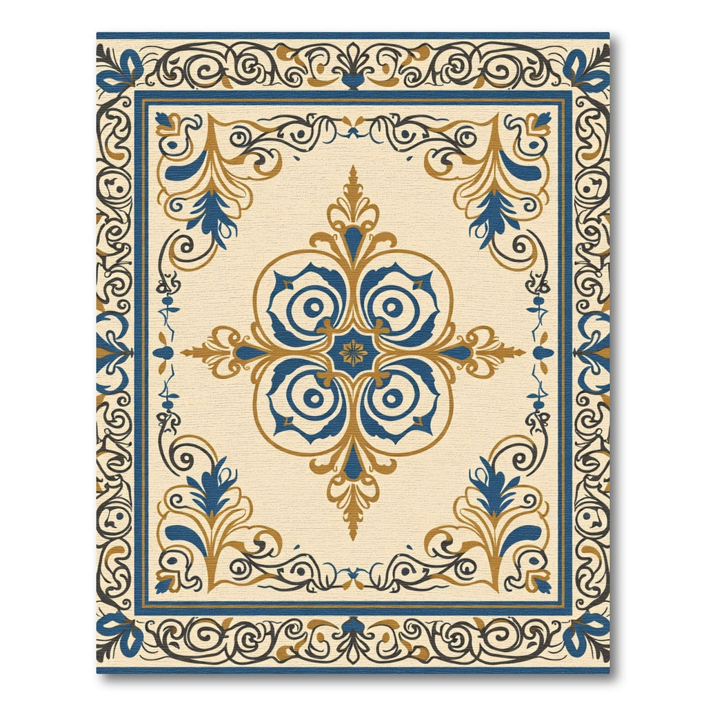 Golden Blue Vintage Scroll Medallion Rug