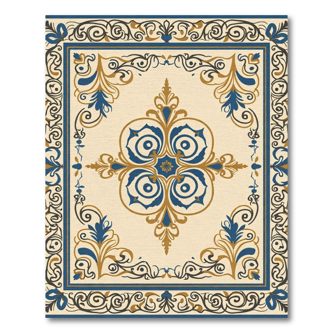 Golden Blue Vintage Scroll Medallion Rug