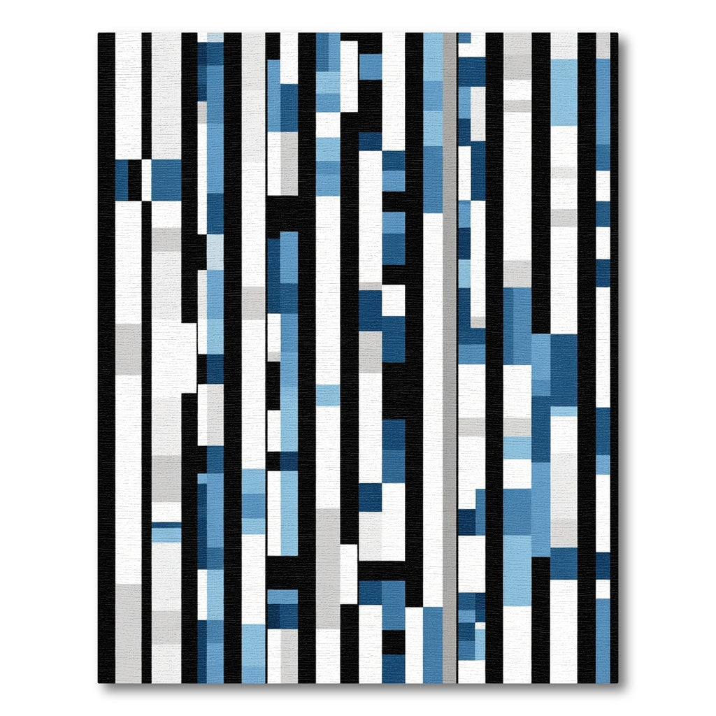 Abstract Blue White Vertical Blocks Rug