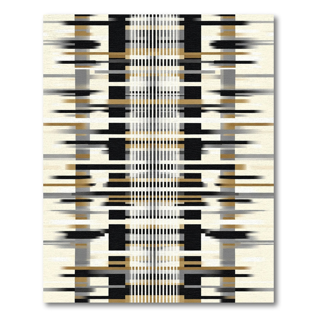 Abstract Black Gold Stripe Rectangles Rug