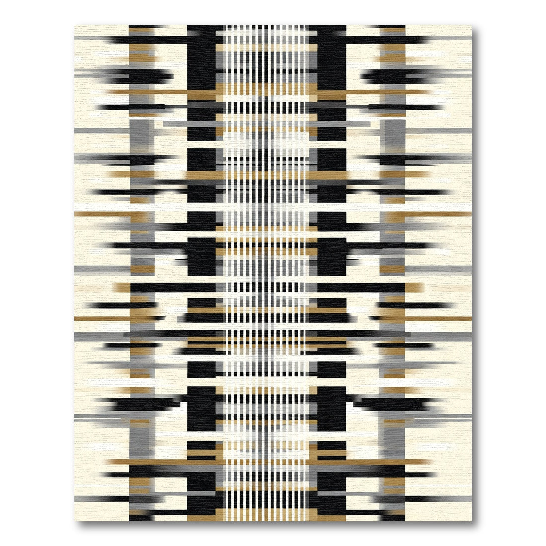 Abstract Black Gold Stripe Rectangles Rug