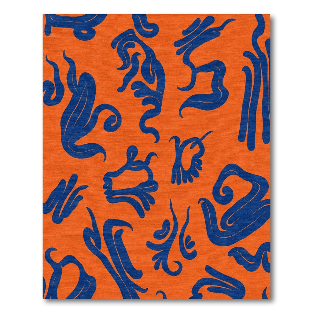 Vibrant Navy Organic Swirls on Orange Rug