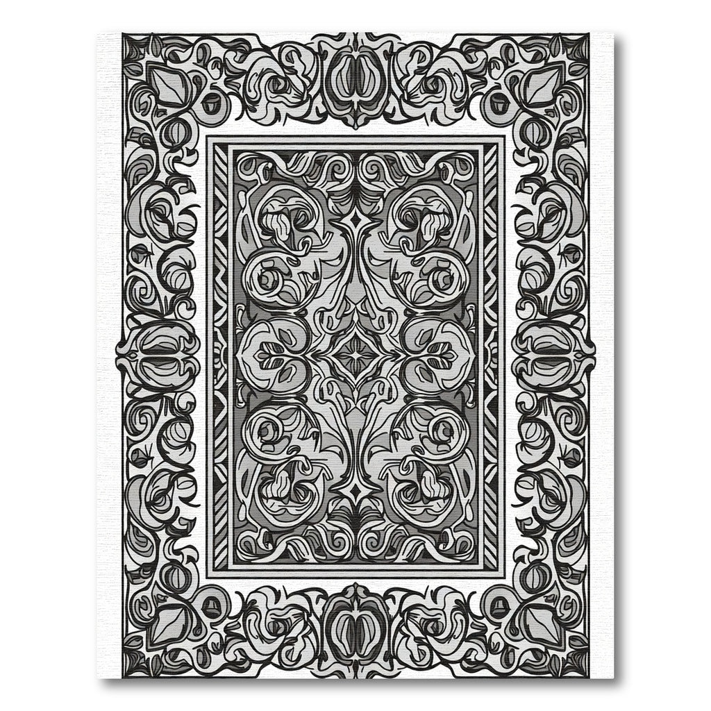 Monochromatic Floral Arabesque Frame Rug