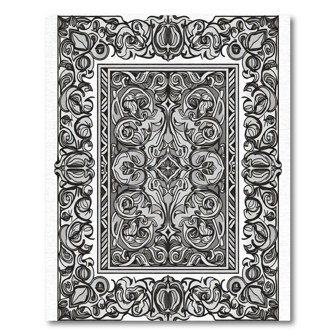 Monochromatic Floral Arabesque Frame Rug