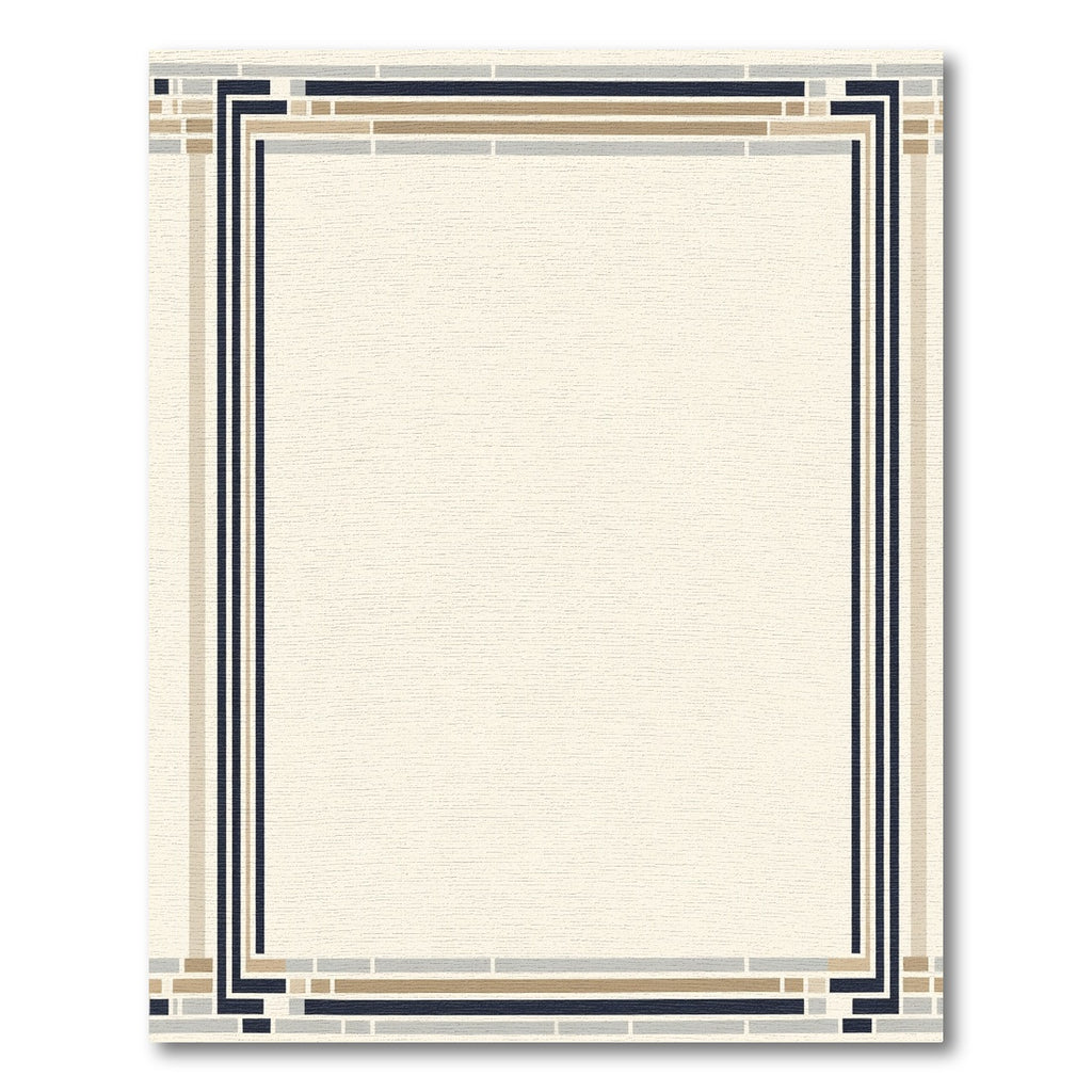 Modern Cream Geometric Border Rug