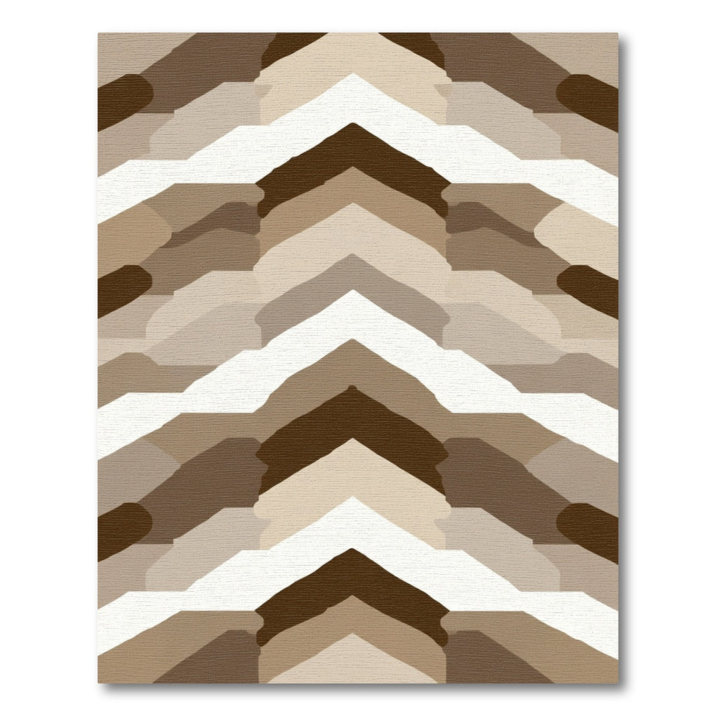 Brown White Layered Chevron Abstraction Rug