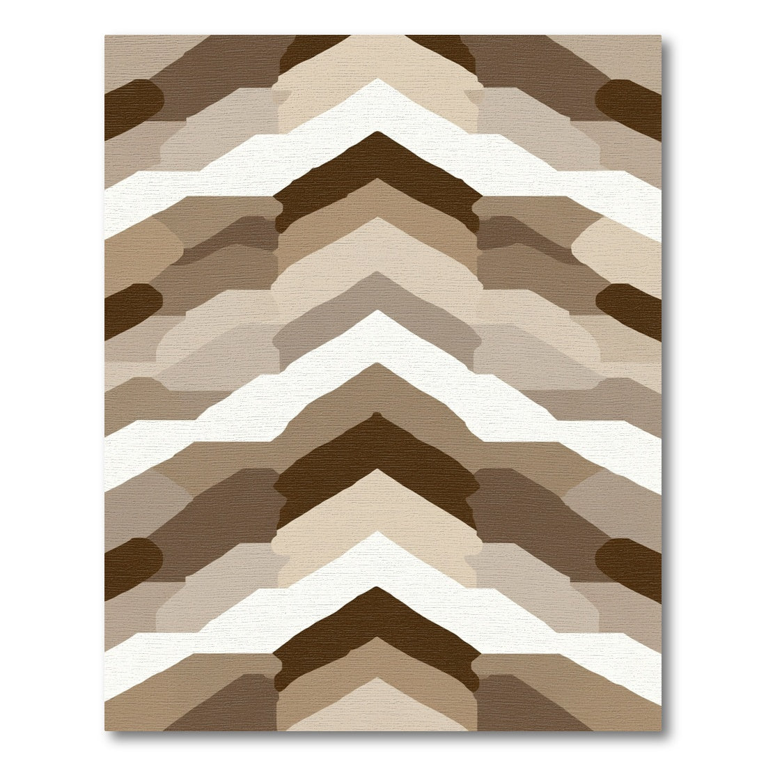 Brown White Layered Chevron Abstraction Rug