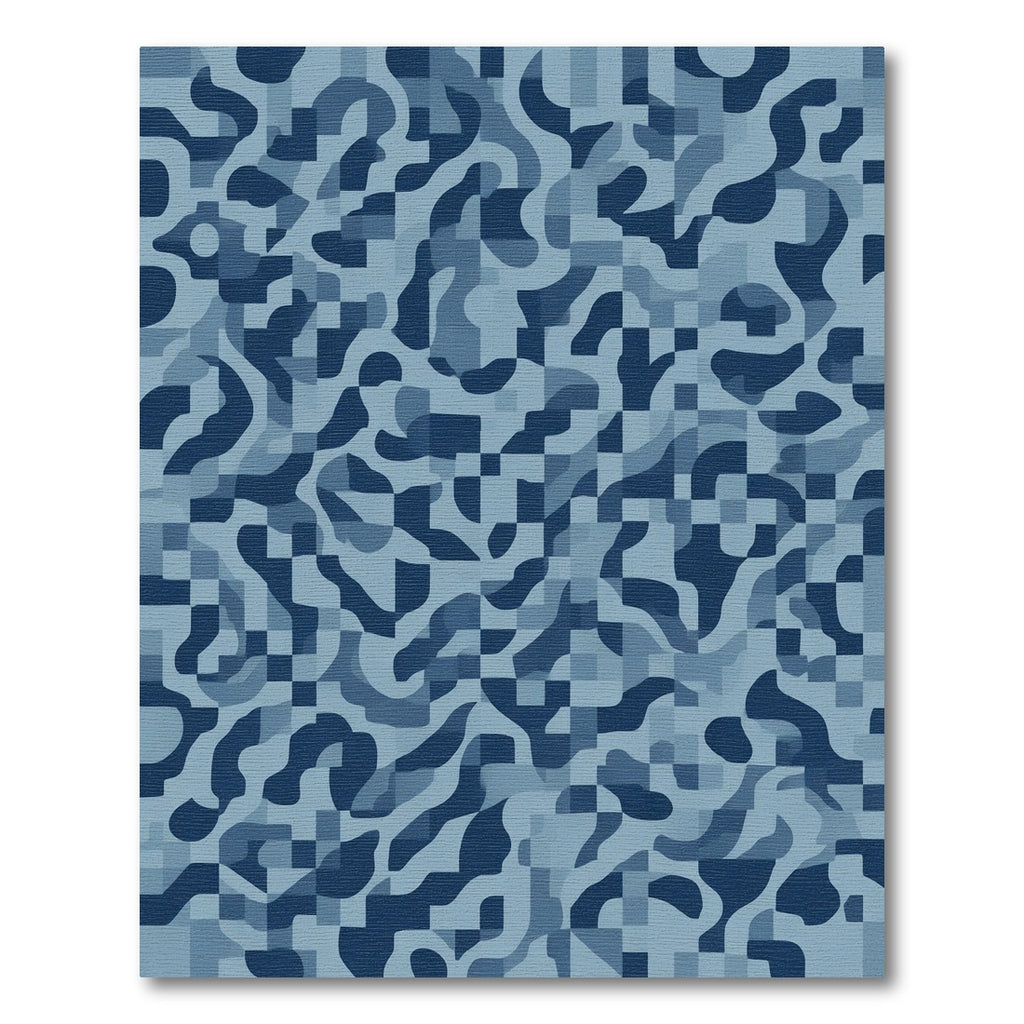Abstract Blue Camouflage Waves Rug