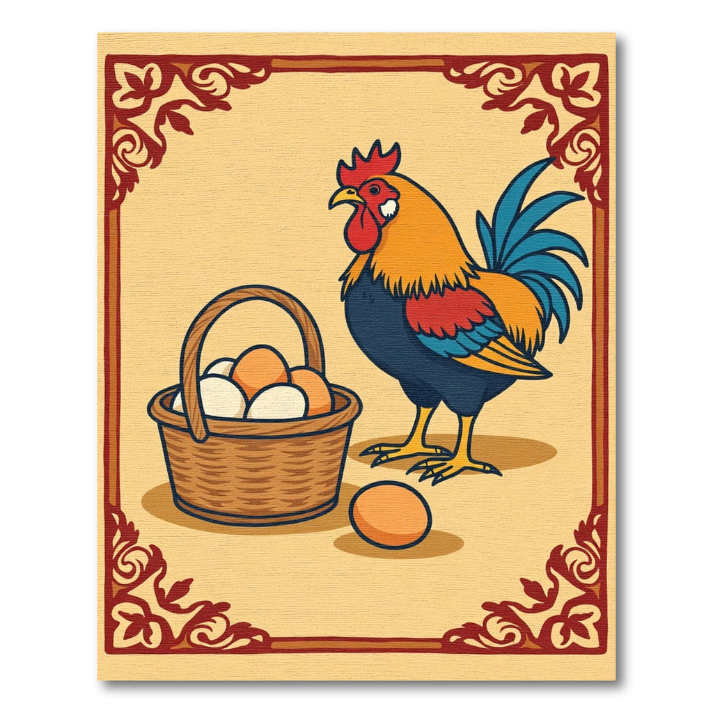 Rooster Eggs Basket Farmhouse Rustic Rug