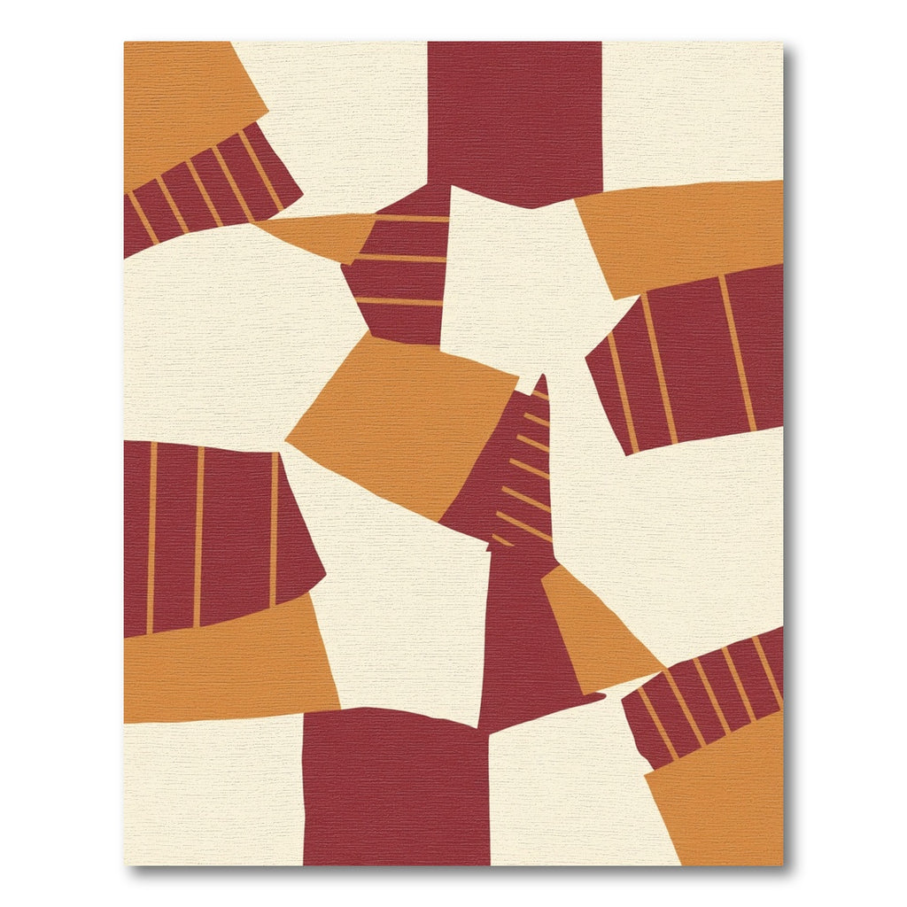 Abstract Blocks Crimson Ochre Rug