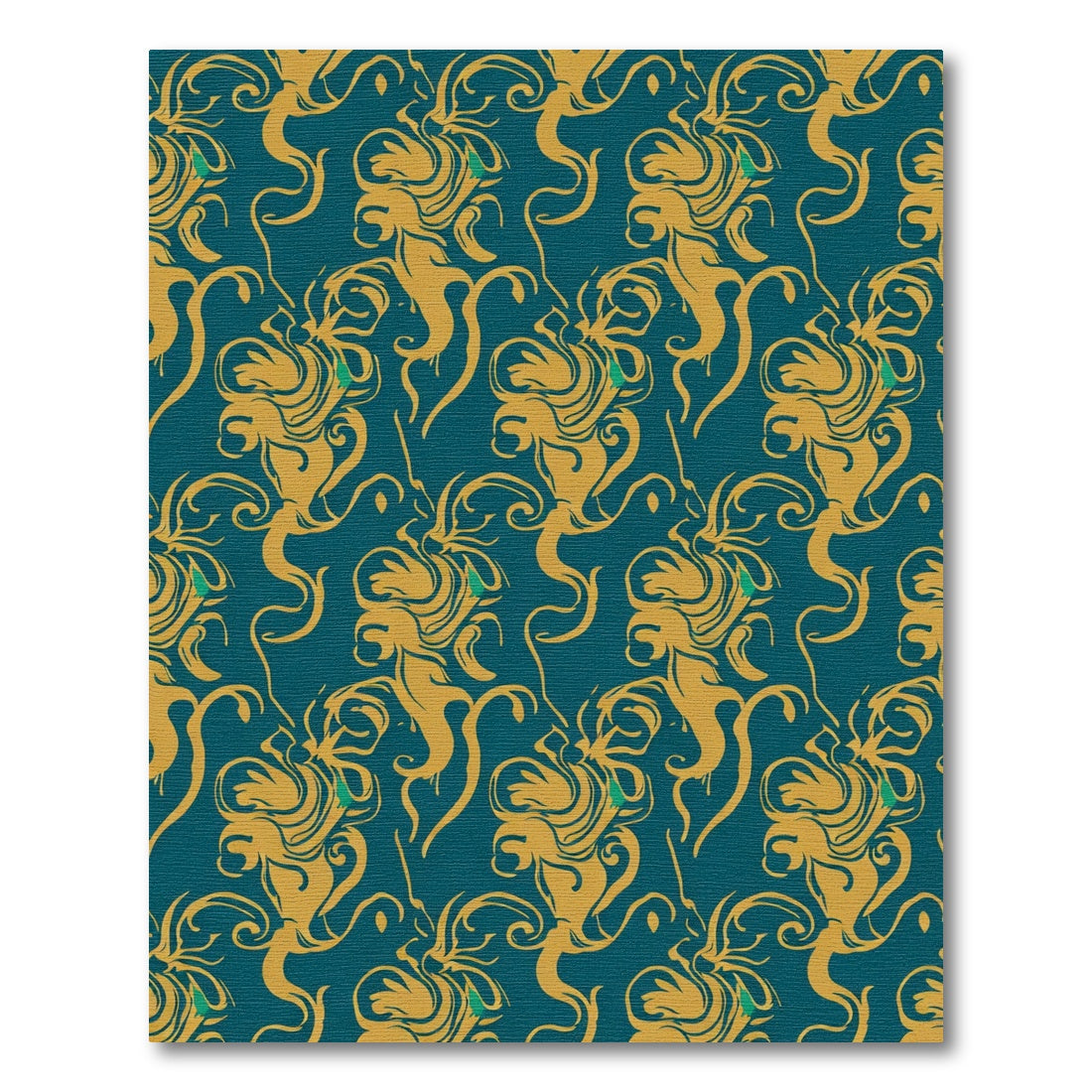 Art Nouveau Golden Swirl Teal Rug