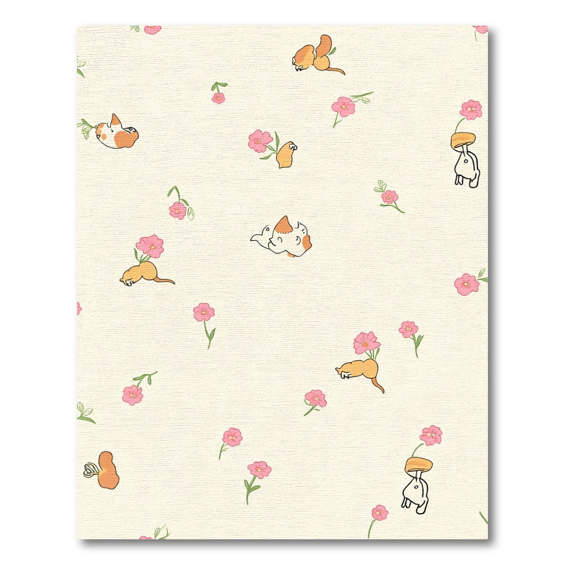 Cute Orange Critter Pink Bloom Scatter Rug