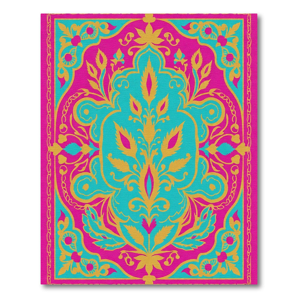 Vibrant Magenta Teal Floral Arch Rug