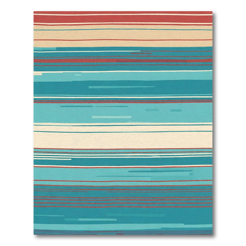Coral Teal Cream Horizontal Stripe Rug