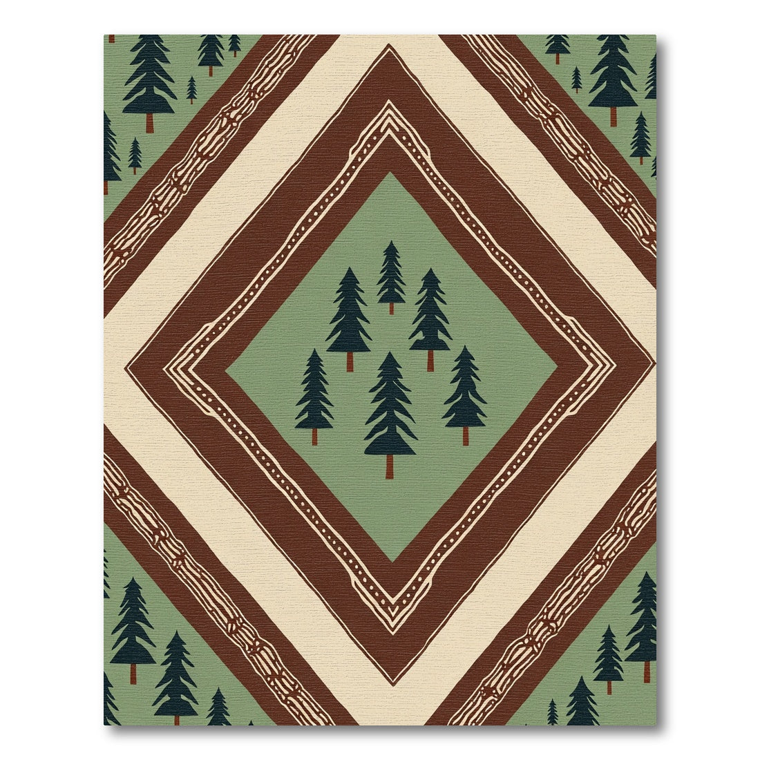 Forest Green Pine Diamond Border Rug