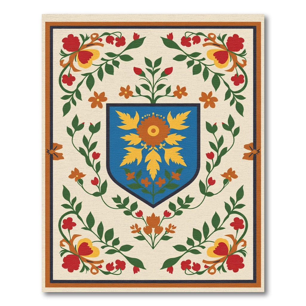 Folk Art Floral Crest Cream Rug