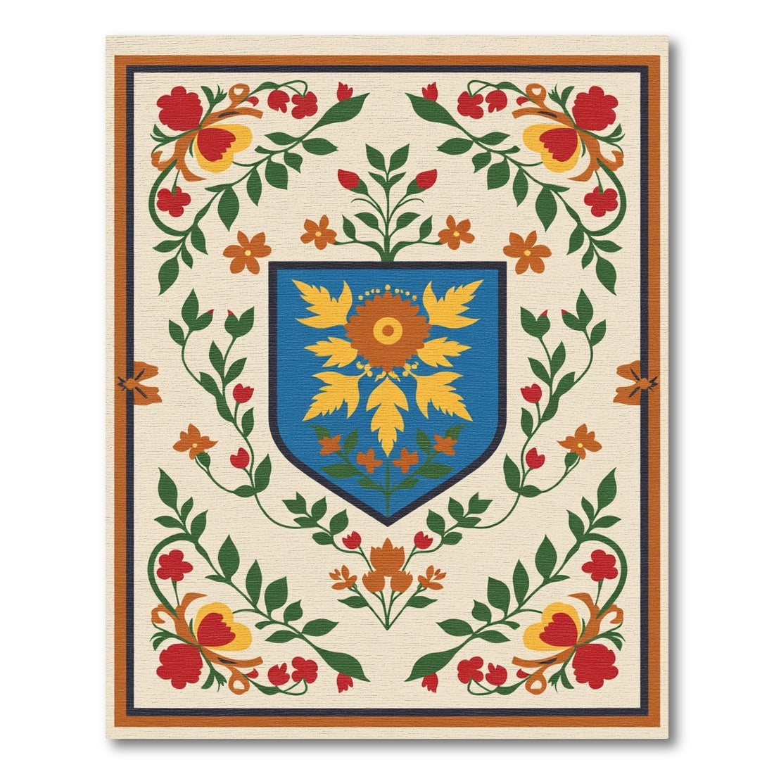 Folk Art Floral Crest Cream Rug