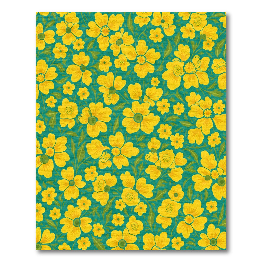 Bright Yellow Floral Teal Garden Rug