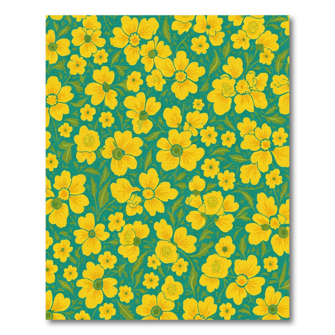 Bright Yellow Floral Teal Garden Rug
