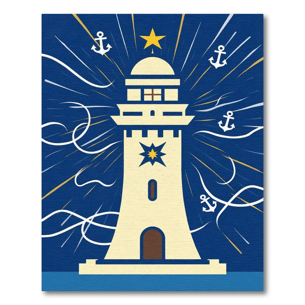 Nautical Cream Lighthouse Starry Anchor Rays Rug