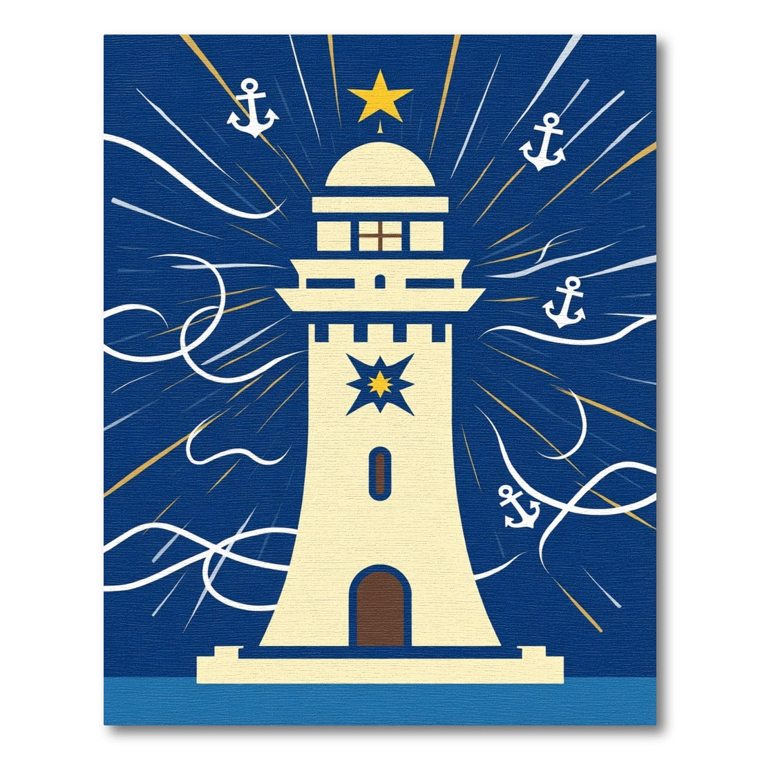Nautical Cream Lighthouse Starry Anchor Rays Rug