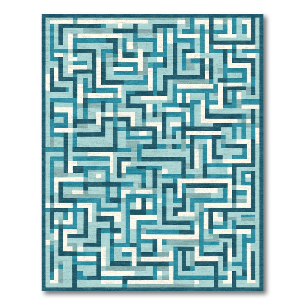 Aqua White Geometric Maze Rug