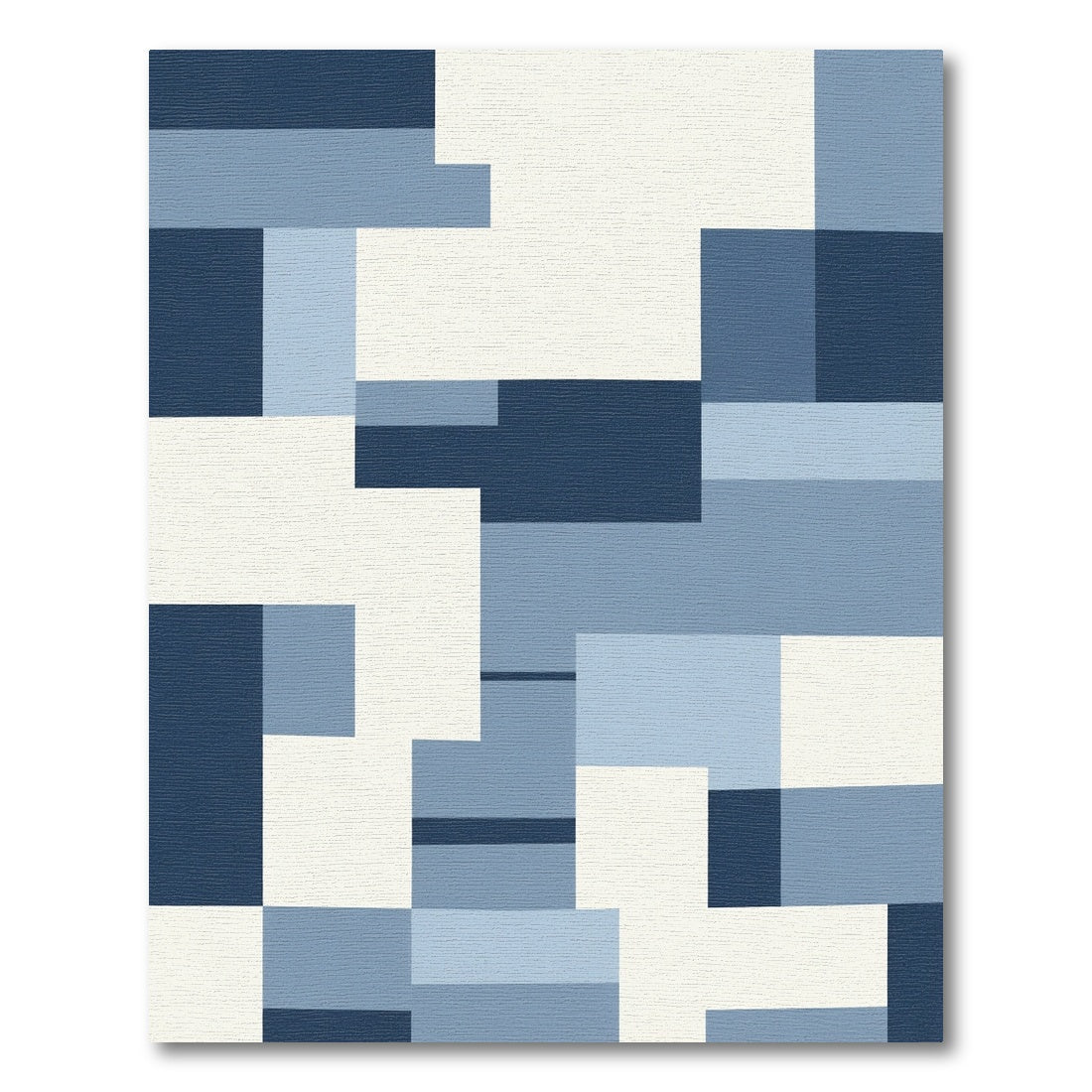 Cool Blue Geometric Block Arrangement Rug
