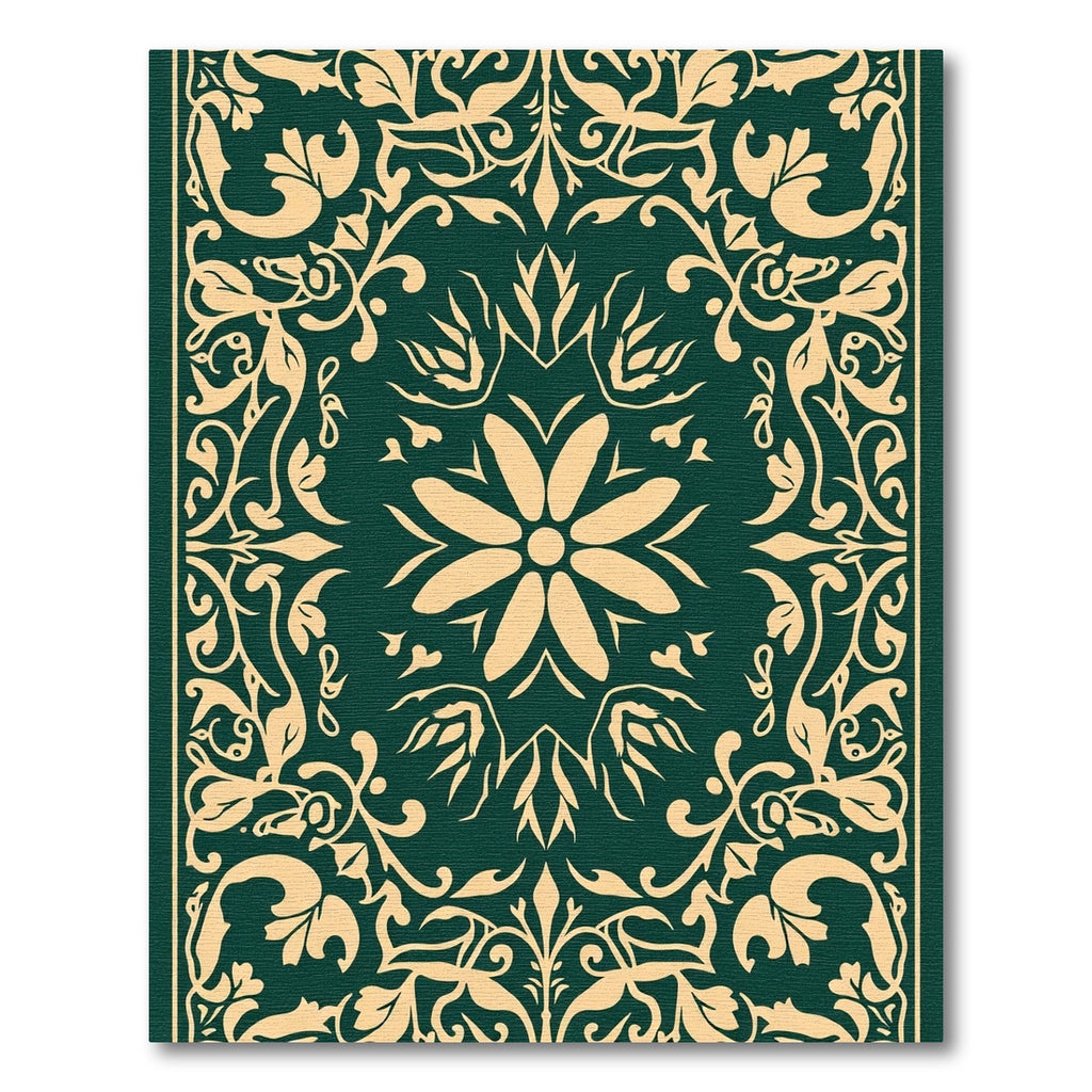 Deep Green Floral Medallion Scroll Rug