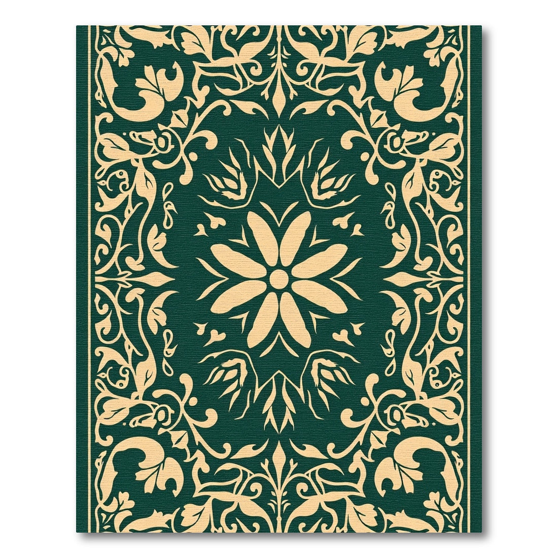 Deep Green Floral Medallion Scroll Rug