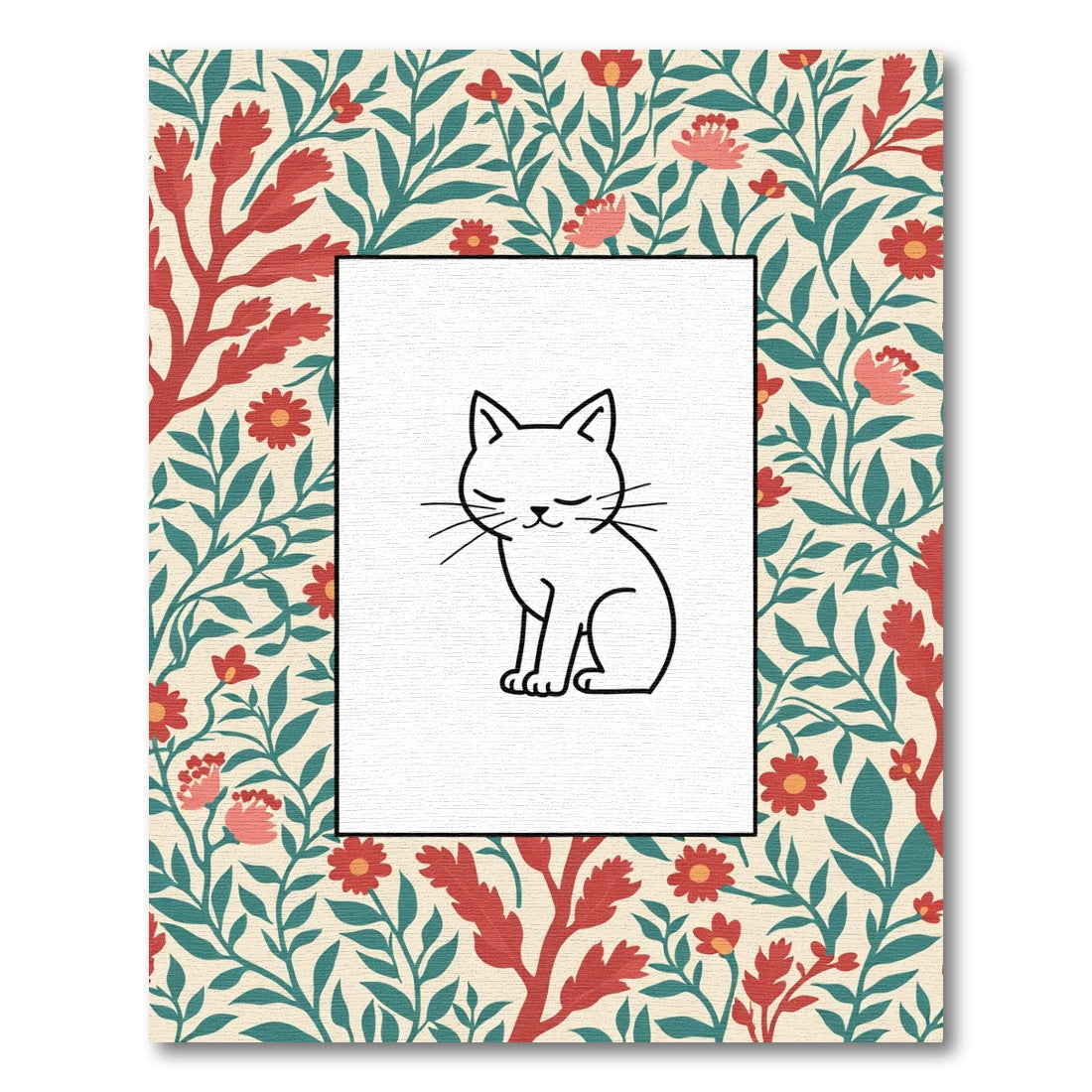 Cream Botanical Kitty Frame Rug