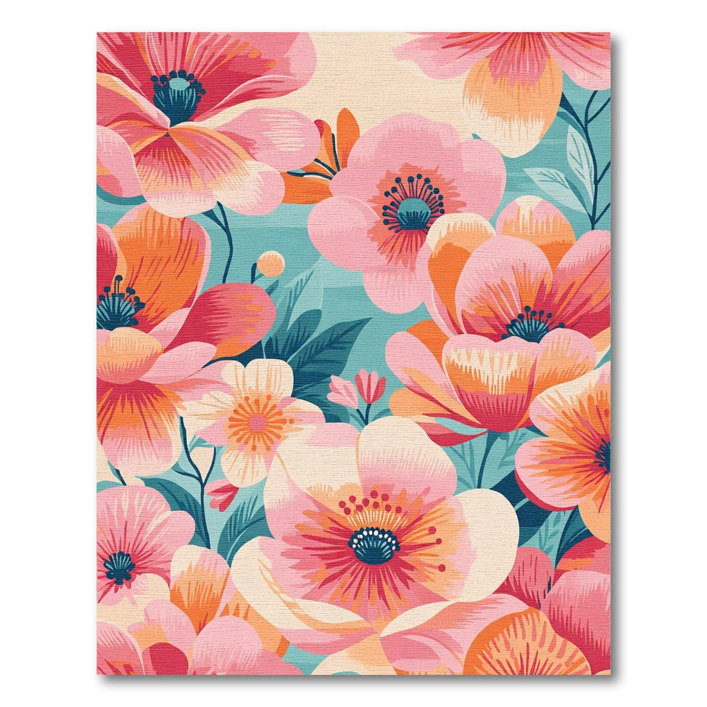 Vibrant Pink Orange Floral Garden Rug