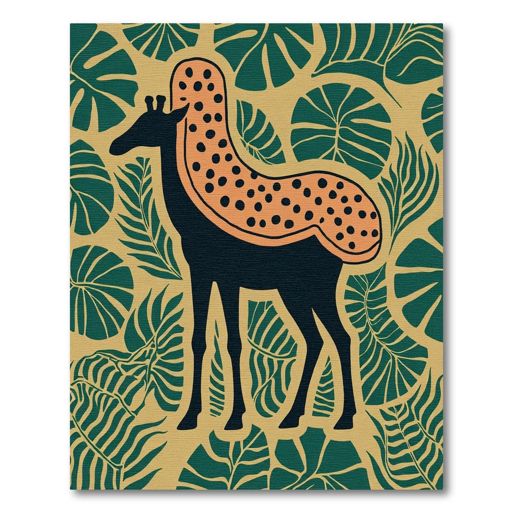 Whimsical Giraffe Jungle Leaf Art Rug