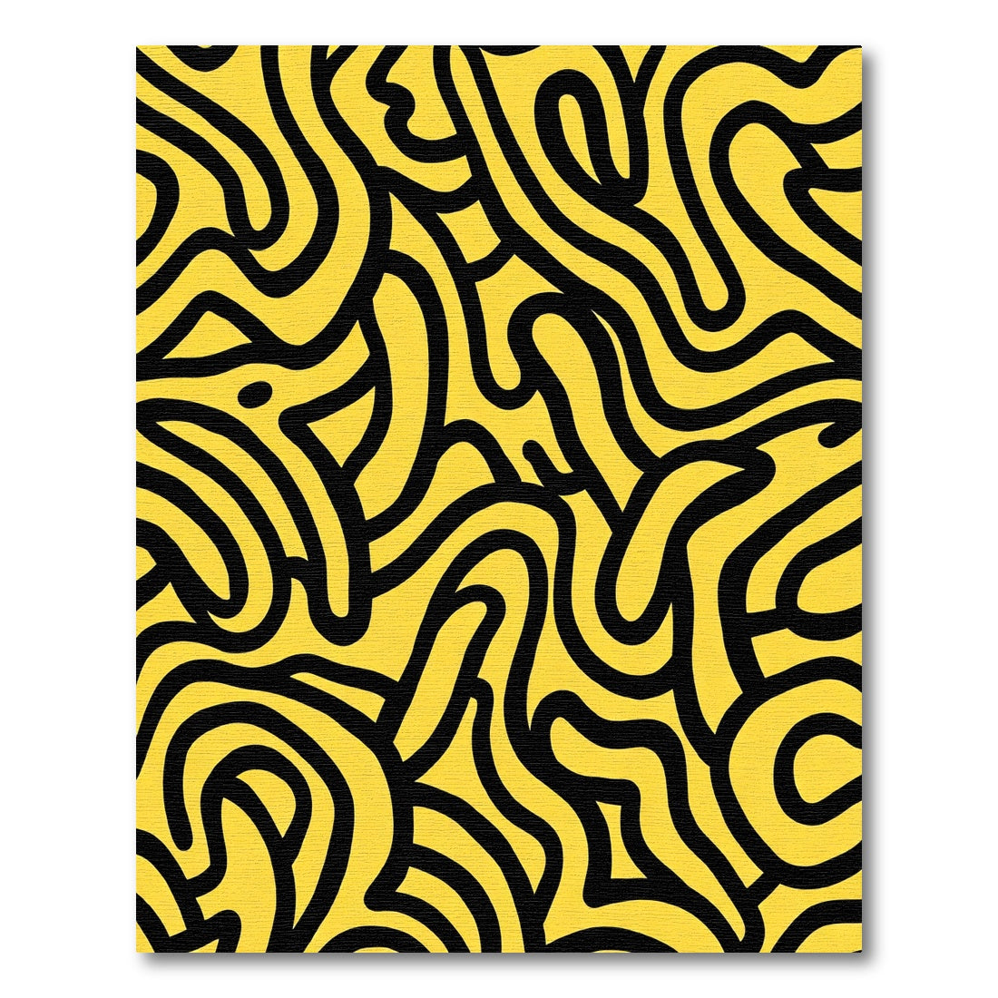 Bold Yellow Black Abstract Swirls Rug