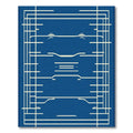 Blue White Geometric Linear Construction Rug