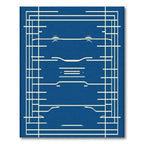 Blue White Geometric Linear Construction Rug