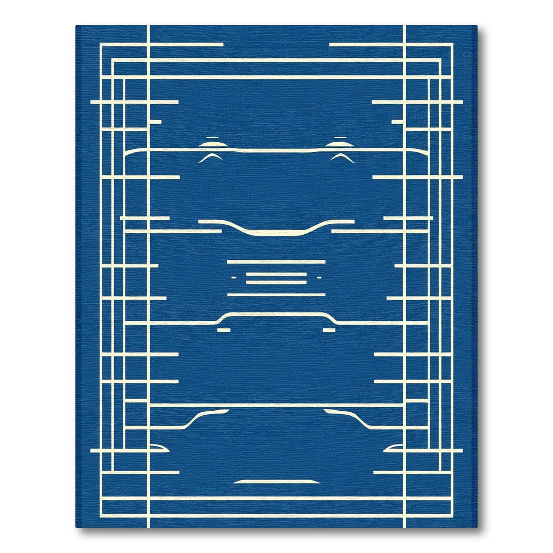 Blue White Geometric Linear Construction Rug