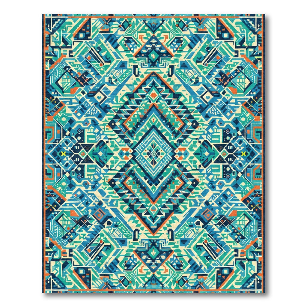 Geometric Teal Orange Diamond Weave Rug