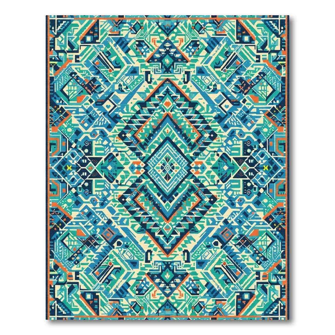 Geometric Teal Orange Diamond Weave Rug