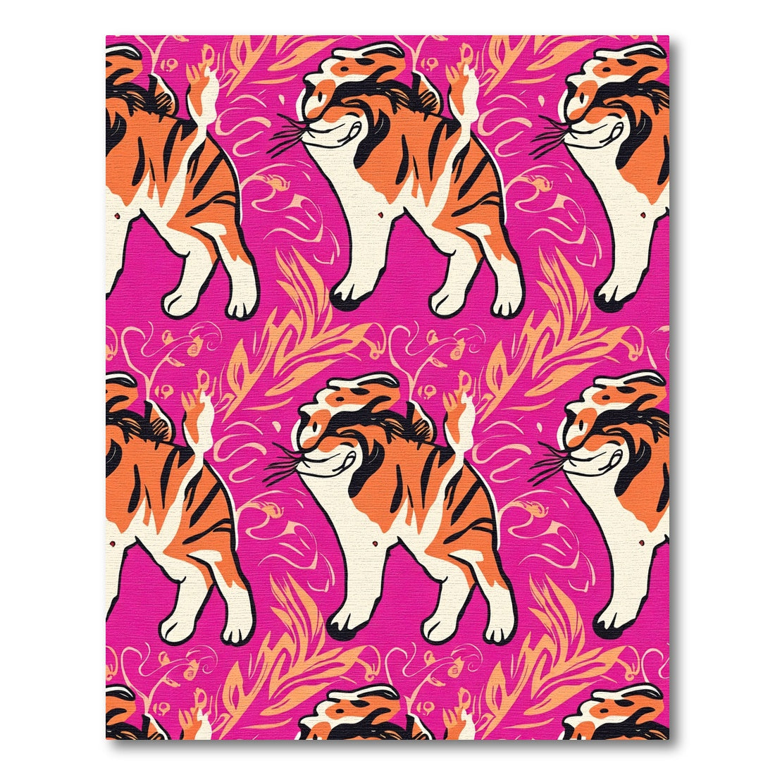 Cheeful Orange Tiger Jungle Pink Rug