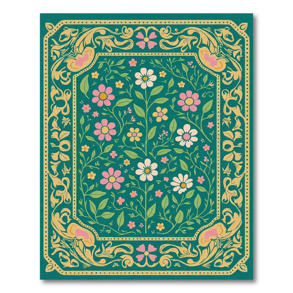 Teal Floral Medallion Garden Rug