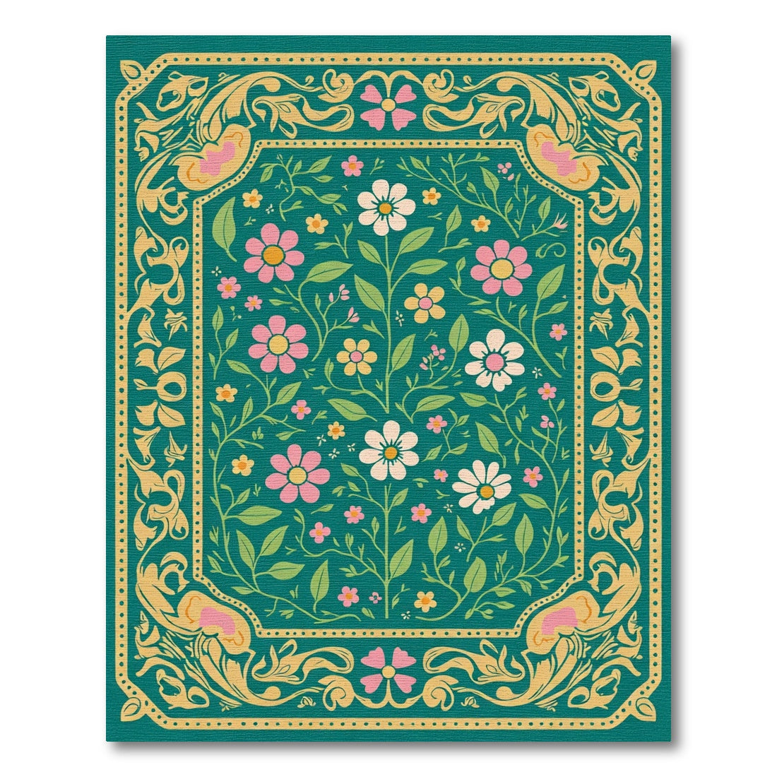 Teal Floral Medallion Garden Rug
