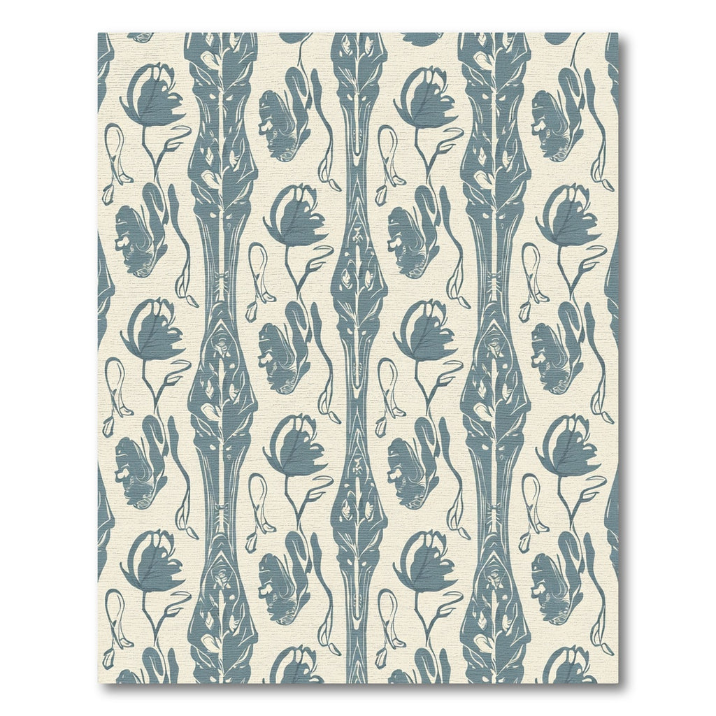 Blue Perennial Floral Vertical Stripe Rug