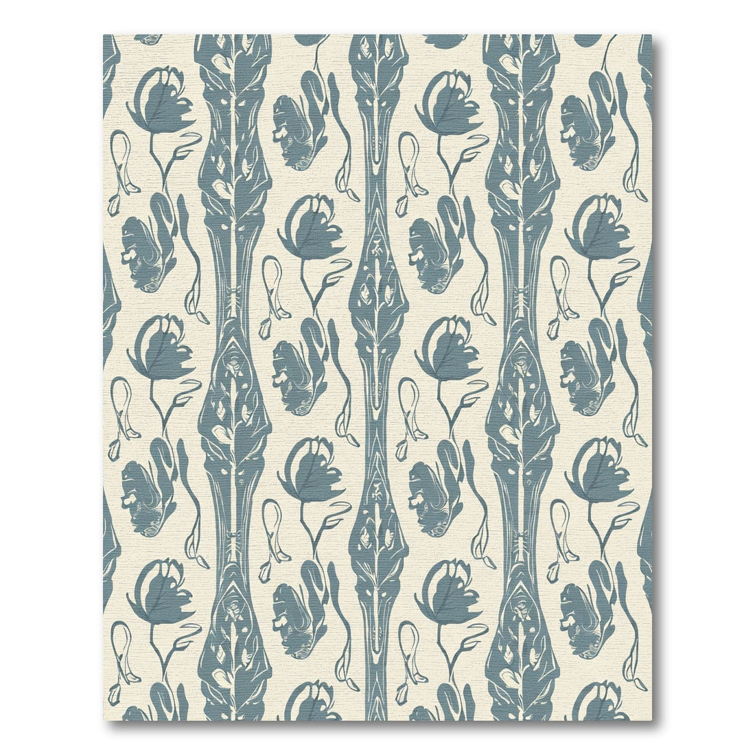 Blue Perennial Floral Vertical Stripe Rug