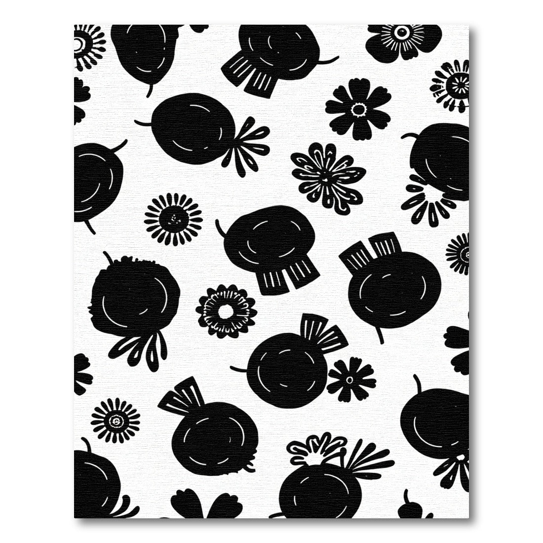Black And White Floral And Fruit Garden Rug